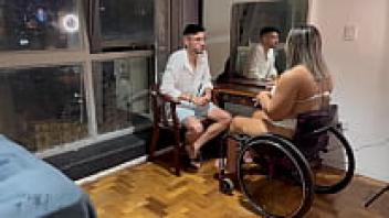 During anal consultation, the doctor loves the wheelchair user in the office.