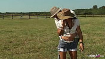 A worker seduces Sandra, a skinny, mature farmer's wife, into having her first anal sex.