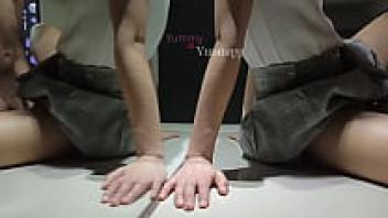 With her legs spread wide, her skirt pulled up, and her uniform penetrated, a student babe with a gorgeous ass is adored.