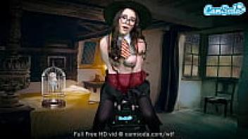 Hermione Granger, a seductive teenage Harry Potter cosplayer, rides a sybian until the big finale