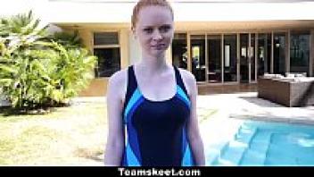 The swimming coach adores CFNMTeens' pale redhead (ruby red).