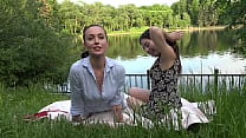 The neighbour and his spouse enticed the brunette to engage in group sex.