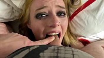 Babybutt gagging with her lovely eyes from a face-love POV.