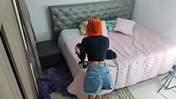 In a thong, I spy on my redhead stepmother.