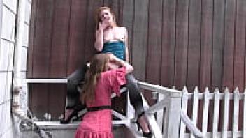 Outside the side of the house, Madison and Ela Darling Lez