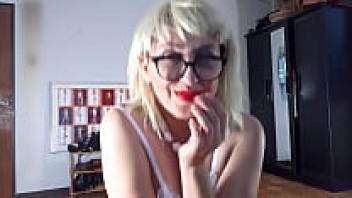 Regina Noir is attempting to wear high heels. Striptease in white stockings and underwear 5