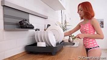 A naughty girl rides a hard cock in the kitchen in Old Goes Young.