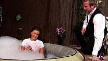 Teen Elle Brook, Stranger, and Wet Clothed CFNM Sex wearing adorable braces