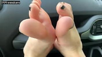POV Mistress Sofi in the Car with Bare Feet