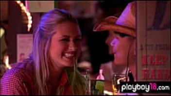 Busty blondies striptease on the dance floor as sweaty dancing comes to an end.