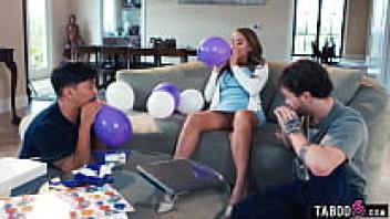 MILF stepmother Pristine Edge had a stepson and buddy going crazy while wearing an upskirt without underwear.