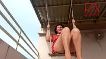 On the swing, a depraved cute housewife enjoys herself without underwear. Babe displays her flawless pussy while swinging. erotic. slow motion. Cunt in close-up. Raise your skirt. Upskirt pussy without underwear. Outside, no underwear. C 2