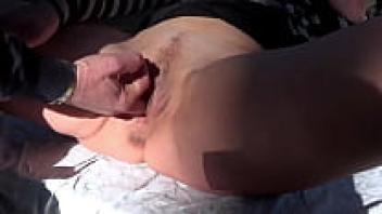 Italian babe Viky Moore loved on the picnic table.