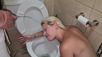 Blonde is humiliated by being repeatedly used as a cock's personal human toilet | pissing collection.